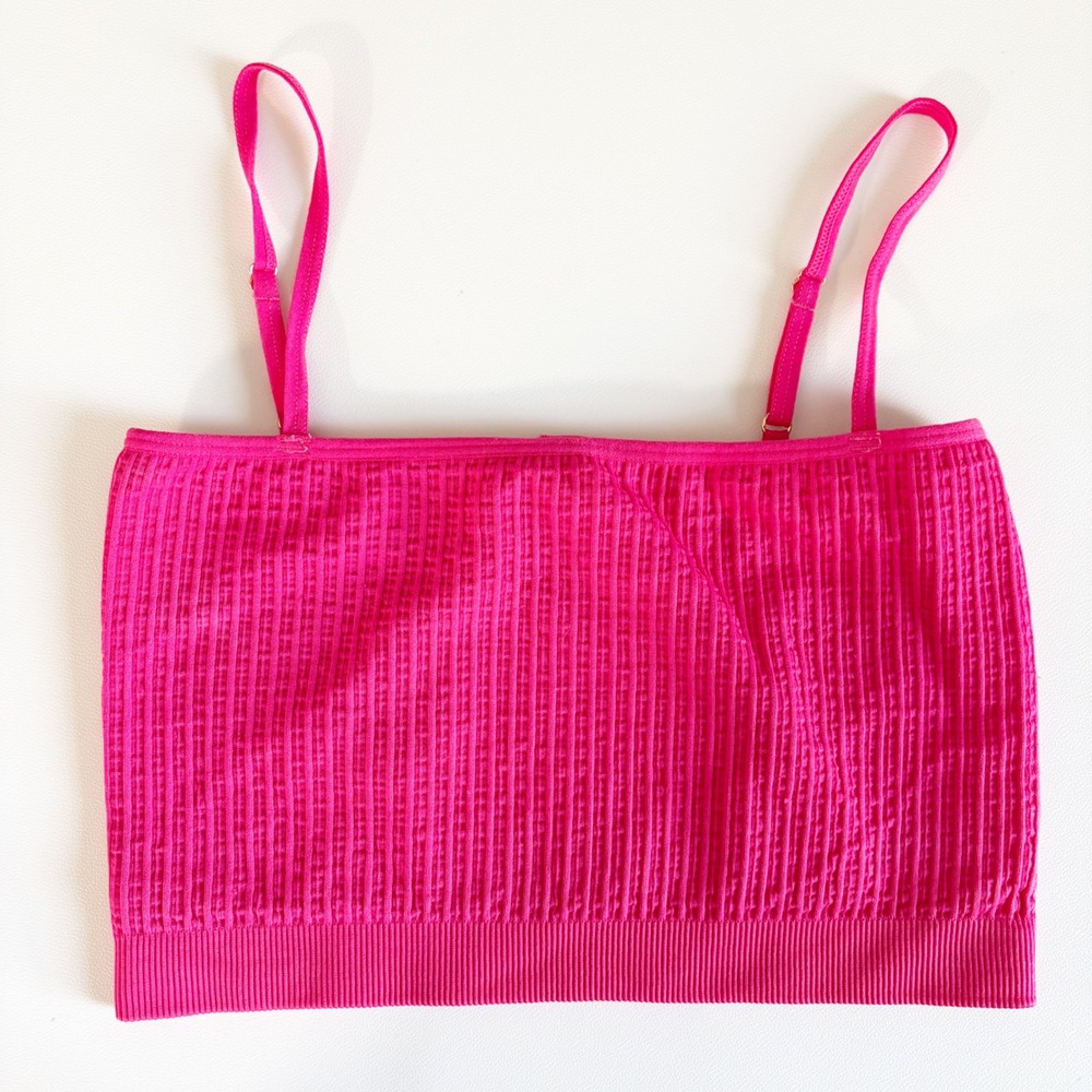 Spiritual Gangster Women Pink Ribbed Seamless Yoga Athleisure Cami Crop Top XS/S
